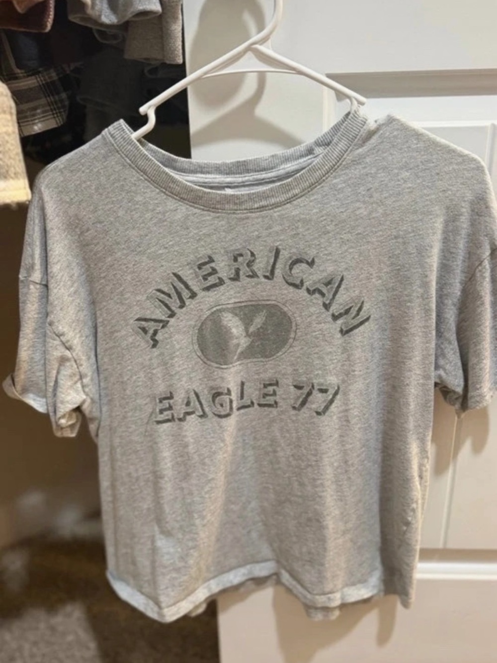 American Eagle Outfitters Light Gray Graphic Short Sleeve Tee